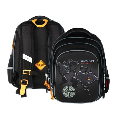 School backpack 40x33x15cm, ergonomic back, Across 410, black/orange