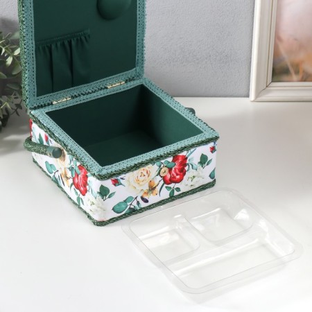 Casket for needlework "Garden flowers" 20x20x11 cm-3