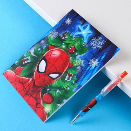 Chancellery "Happy New Year", notebook A6, pen, stickers, spider-man-6