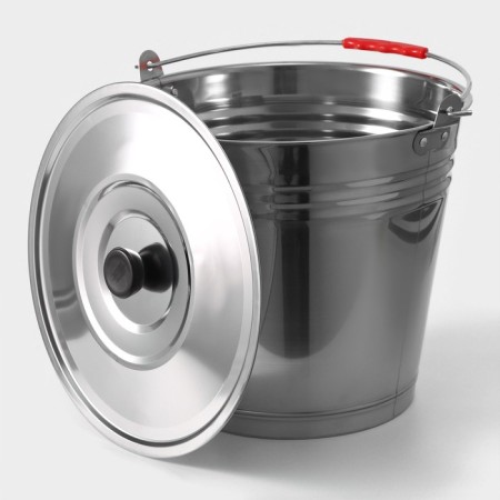 A bucket with a lid, 12 l, d = 32 cm, from stainless steel Aisi 201-2