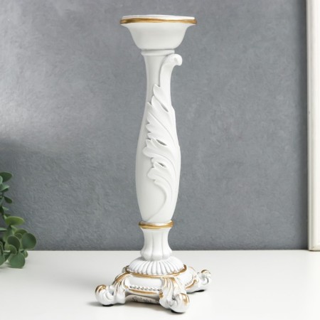 Polystone candlestick for 1 candle "lush sheet" white 26.5x9x9 cm-4