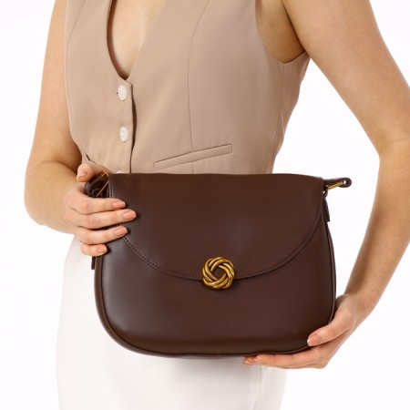 Women's bag on the Textura valve, medium size, brown color-1