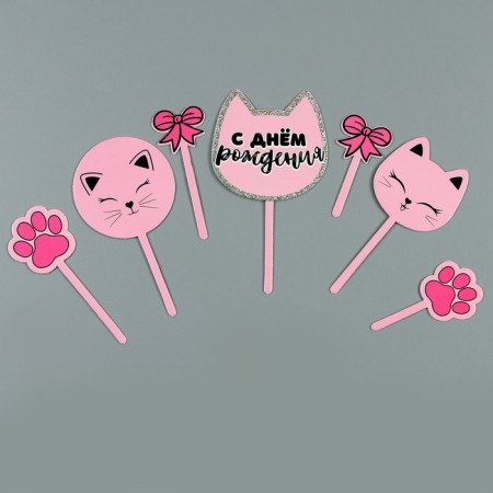 Decoration for the cake "Happy Birthday", cats-2