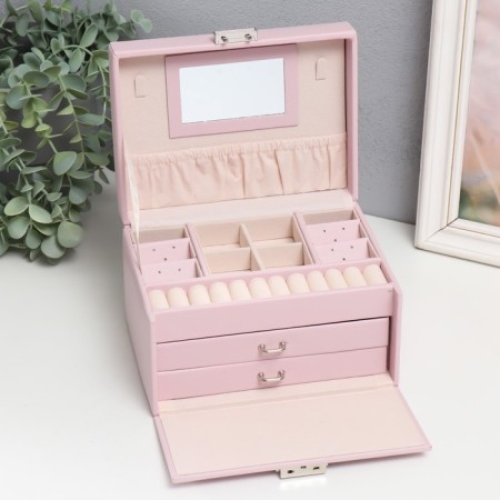 Casket to the leatherette to decorations the chest "Smoothness. Matte light pink" 11x18x13.7 cm-2