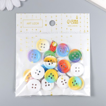 Buttons wood for creativity 4 punctures "Rainbow" set 20 pcs mix 1.8x1.8 cm-5