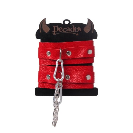 The fetters of mini Pecado BDSM, with rounded corners, genuine leather, red-6