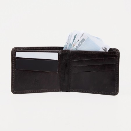 Male purse without fastening, department for bills, for cards, brown color-4