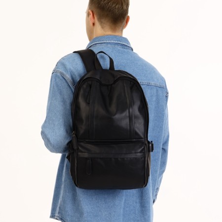 City backpack of artificial leather with lightning, 5 pockets, black color-1