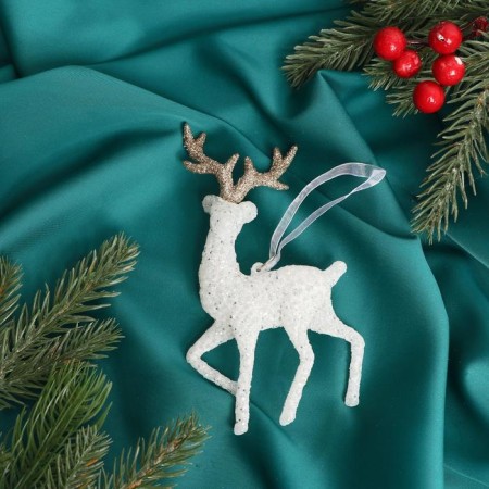Christmas tree decoration "Frosty deer" 7x15 cm, white-gold