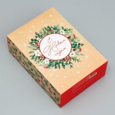 Folding box “Happy New Year”, wreath, 16 x 23 x 7.5 cm, New Year
