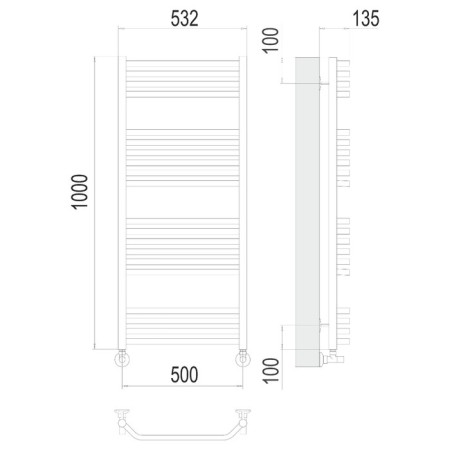 Terminus water heated towel rail "Victoria" P20, 500x800 mm, lower connection, chrome-2