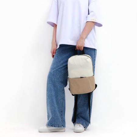 School backpack, lightning department, external pocket, beige color-7