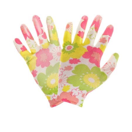 Garden, nylon gloves, with nitrilum semi -nitrous, size 8, color mix, Greengo-1