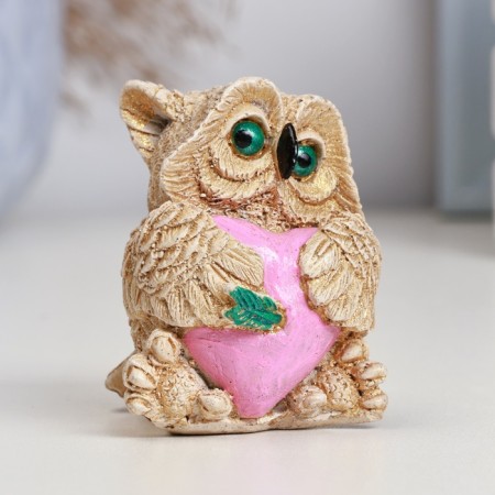 Figure "Owl with heart" ivory, 6x6x5cm-1