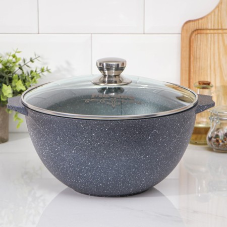 Kazan "Granite", 6 l, glass cover, cast pens, anti -stick coating, black color