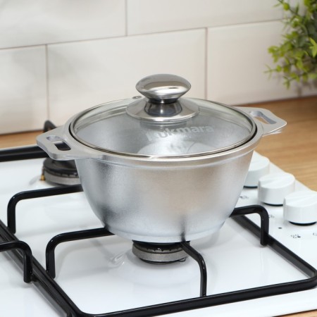 Pan, 1 l, d = 18 cm, h = 9 cm, glass cover, gray color-3