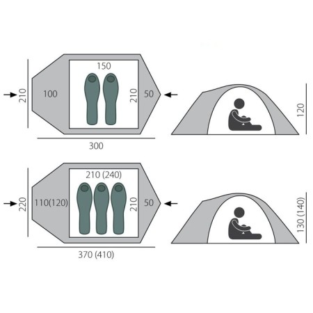 Tent, Trekking Challenge 3, Green, 3-seater-1