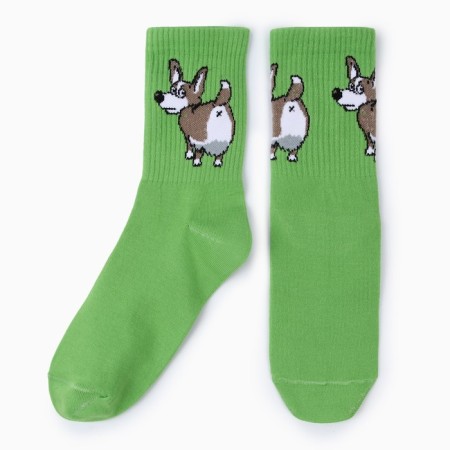 Women's socks "Corgi", green color, size 36-40