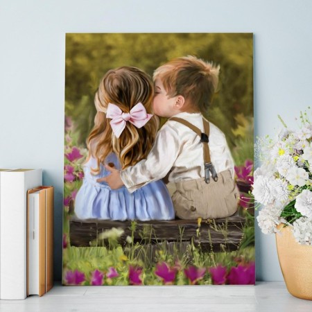 Diamond mosaic with partial filling “First kiss”, 30 x 40 cm, canvas. Set for creativity-2