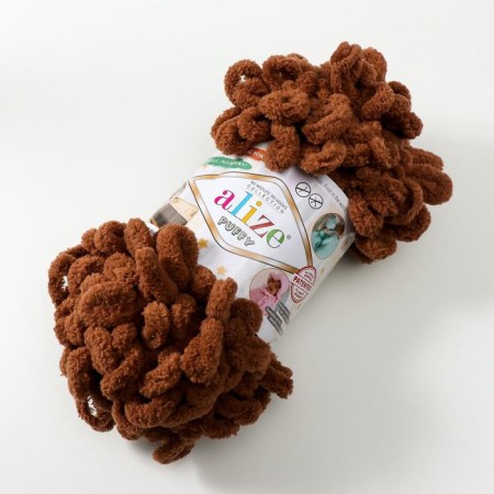Yarn "Puffy" 100 % micropoliester 9m/100g (321 brown)-1