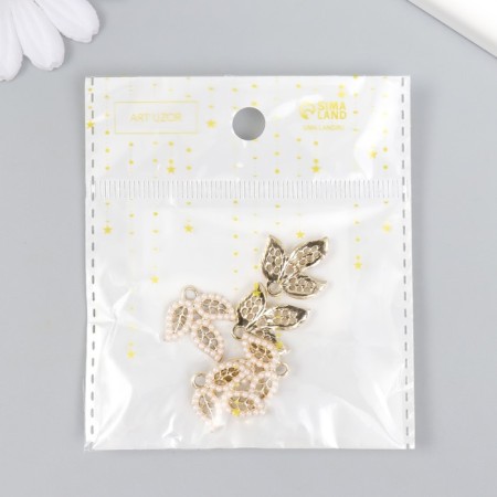 Decor for creativity Metal "Three leaves" of pearls, gold 0.2x1.8x2 cm-3