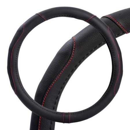 Braid on the steering wheel, eco -leather, embossed, black, white firmware, 38 cm/m