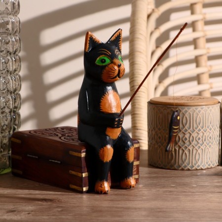 Interior souvenir "Cat Fisherman" Black 20 cm-3