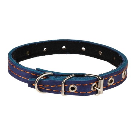 Leather collar on synthetic winterizer, dimensionless, 37 x 1.5 cm, Osh 21-31 cm, blue-1