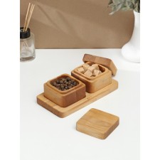 ADELICA spices, 2 cans with a lid on a wooden stand, soaked in oil, 20 × 10 × 1.8 cm, birch