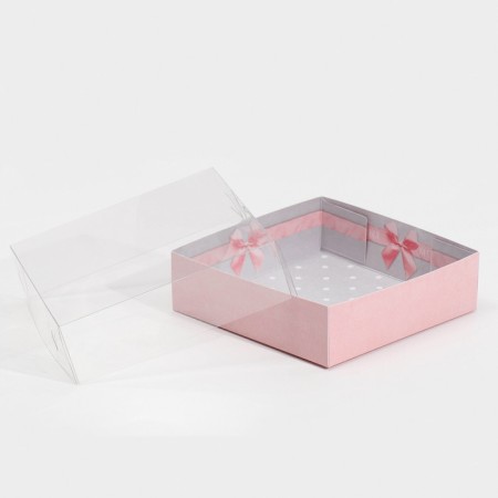 Confectionery packaging, Makarun box with PVC lid, Bows, 12 x 12 x 3.5 cm-2