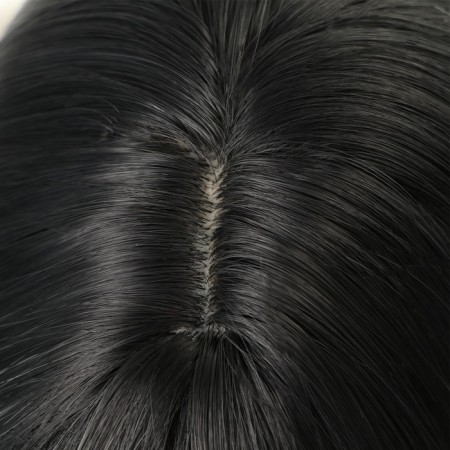 Artificial wig, with a bang, imitation of the skin, 60 cm, black/ashen color-2