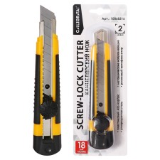 Chancellery knife 18mm, plastic, latch, 2 pieces of blades, TOP
