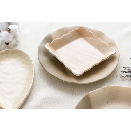 Deep ceramic “gem” plate, 14 x 14 cm, beige color-9