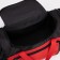 Road bag on a zipper, with an increase, 3 outer pockets, a long belt, black/red color