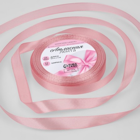 Satin tape, 12 mm × 23 ± 1 m, pearl pink color No. 135