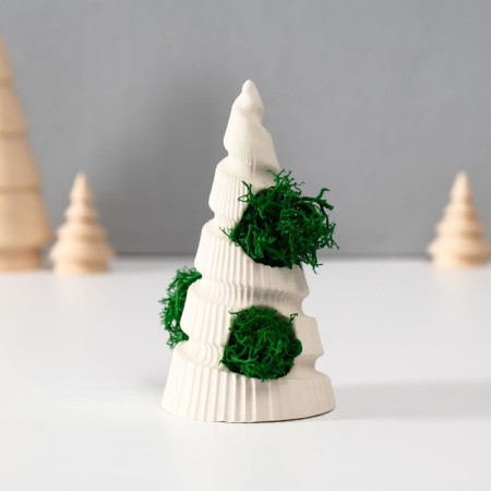 Souvenir "New Year tree" with moss white, height 10 cm, d-5 cm (moss green stabil)-1