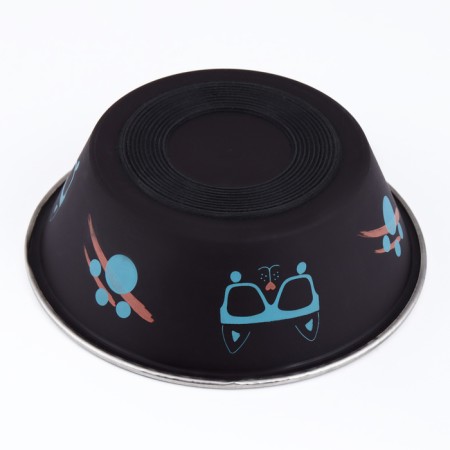 The bowl is round with a non -slip base and print, 450 ml, black-3