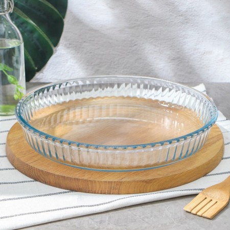 Circle form for baking and baking of Borcam heat -resistant glass, 2.6 liters, corrugated