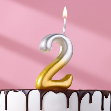 Candle for the cake figure "Oval" "2", 5.5 cm, gold-serebly
