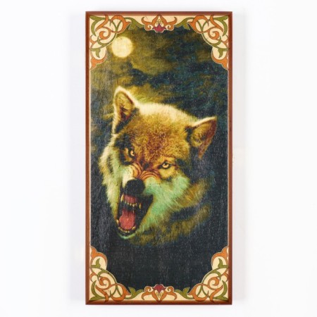 Wooden backgammon with checkers "Wolf", board game, 40 x 40 cm