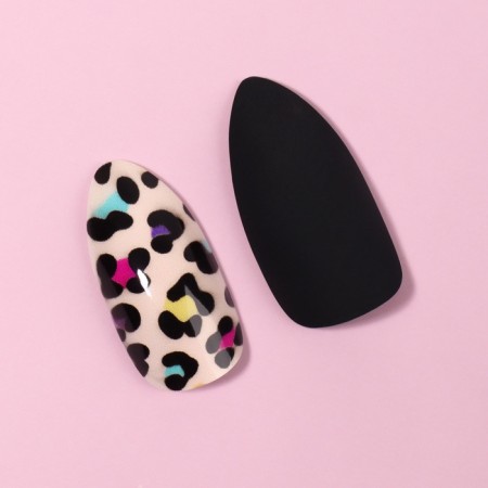 Leo patching nails, 12 pcs, with glue plates, almond shape, black, beige-2