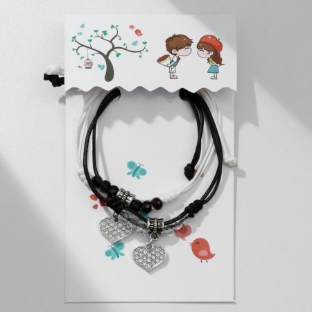 Bracelets "Demetrons" two hearts with beads, black and white color, 8 cm-3