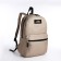 A backpack with a zipper, an outer pocket, beige color