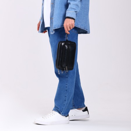 Male bag over the shoulder, artificial leather, black color-5