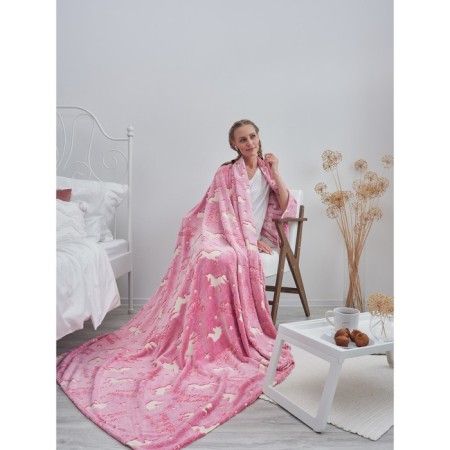 Unicorn blanket, size 150x200 cm, pink color-3