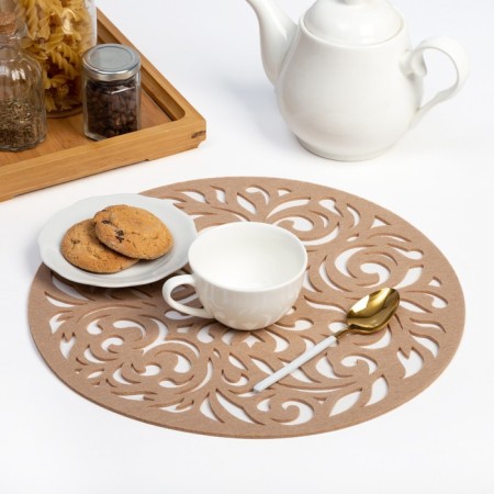 Napkin Decorative shade "Patterns" Beige color, D 30 cm, 100% p/e, felt