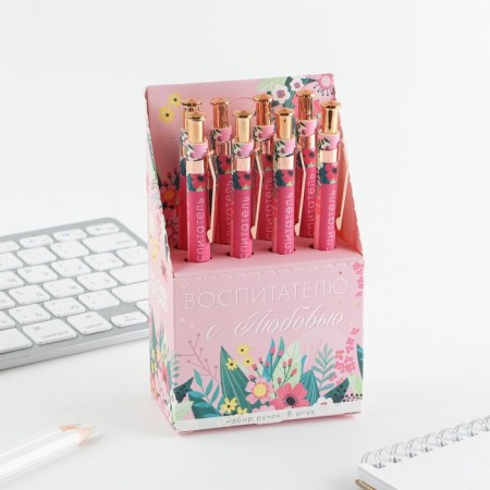 Soft-Touch pen “Teacher with love”, ballpoint pen, blue paste, 0.7 mm, 8 pcs-4