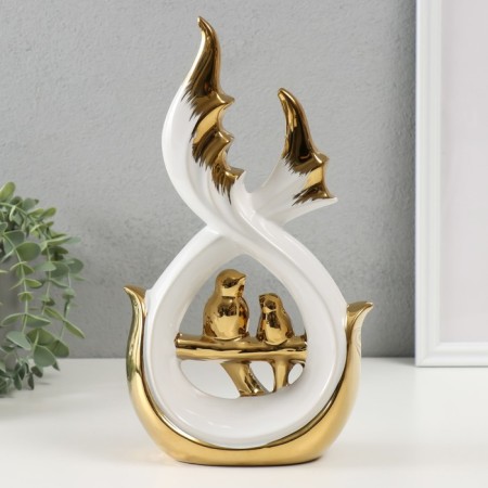 Souvenir ceramics "Two birds on a branch" White with gold 7x15.5x29.5 cm-2