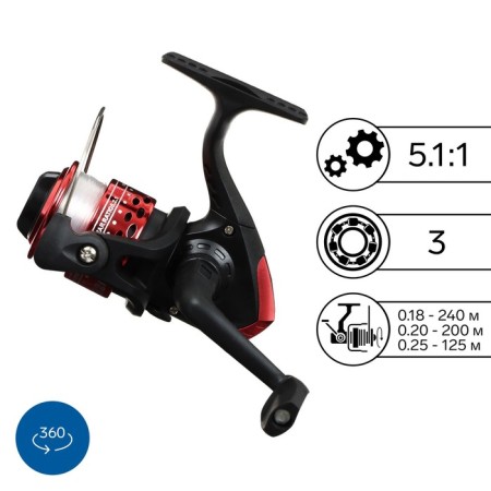 Equipped coil BH200, 3 bearings, 5.1: 1, plastic spool, red
