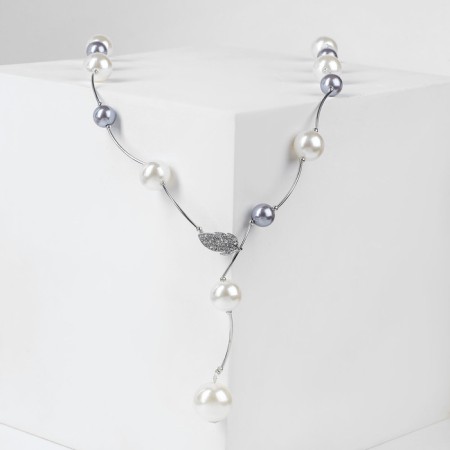 Beads "Fleur" balls, white-gray color in silver, adjustable length, No. 12, beads No. 16, No. 20, 40 cm